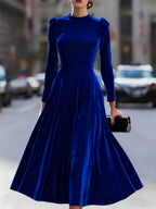 Albane | A-Line Long-Sleeve Velvet Midi Wedding Guest Dress