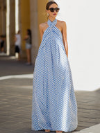 Verena | Halter Neck Striped Maxi Garden Party Dress