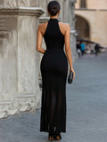 Genevieve | Halter Neck Pleated Hem Maxi Evening Dress