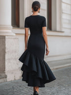 Flavie | Tailored Ruffle Evening Wedding Guest Midi Dress