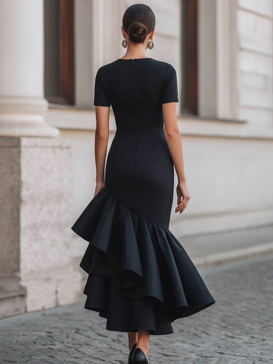 Flavie | Tailored Ruffle Evening Wedding Guest Midi Dress