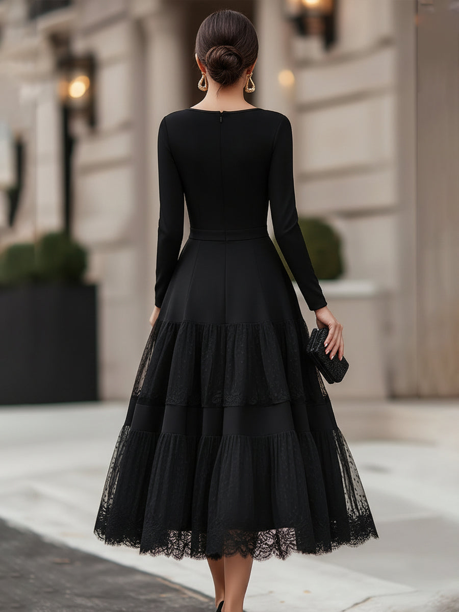 Giselle | Long Sleeve Tiered Lace A-Line Occasion Midi Dress