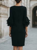 Henriette | Ruffled Sleeves Funeral Dress Black Midi Sheer
