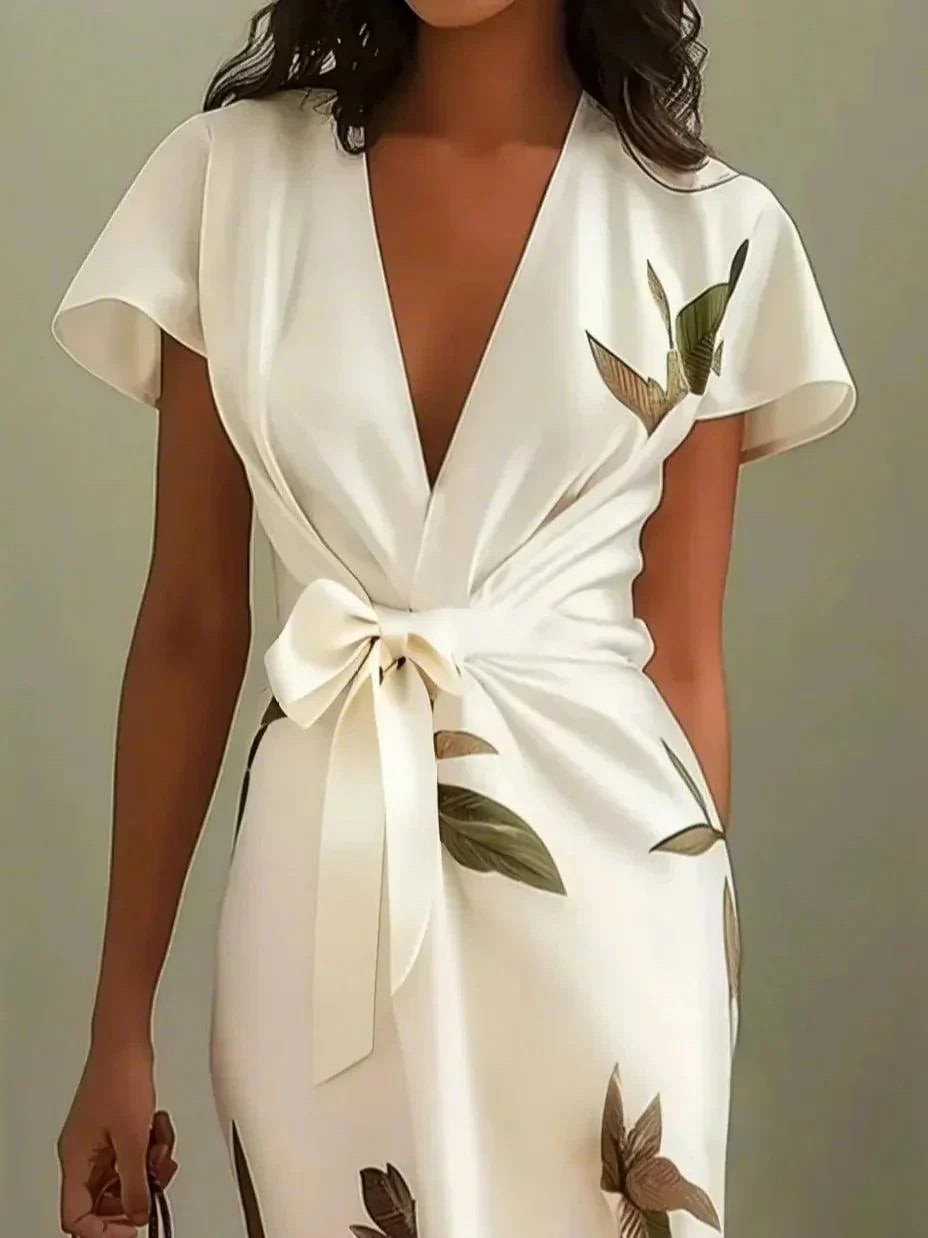 Cordelia | Wrap V-Neck Leaf Print Occasion Dress