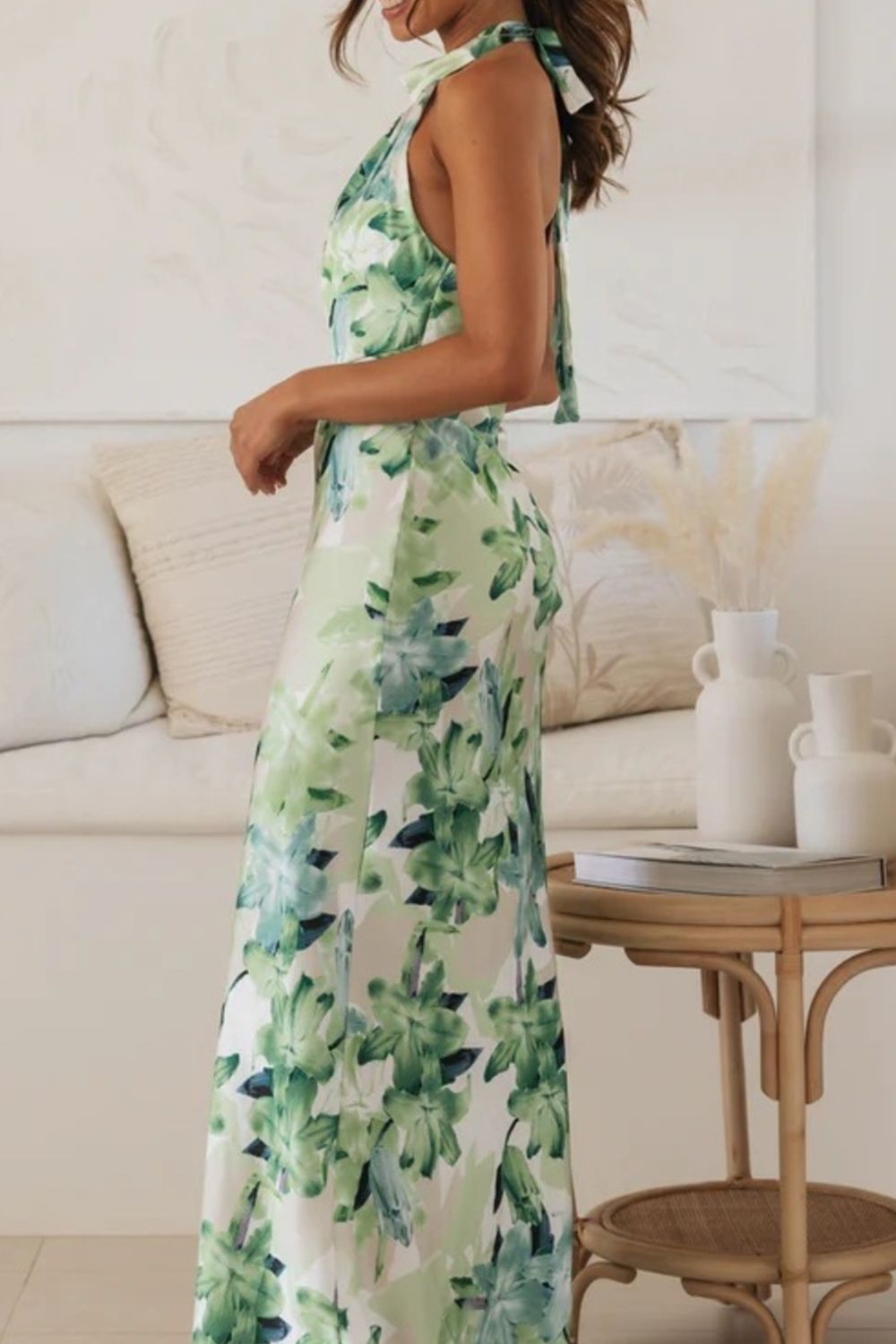Sylvie | Floral Halter Neck Maxi Dress With Leg Slit