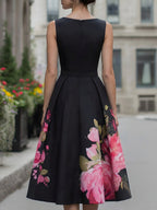 Eloise | Floral Sleeveless Draped Occasion Evening Midi Dress
