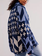 Marguerite | Oversized Cardigan Sweater with Jacquard Diamond Knit