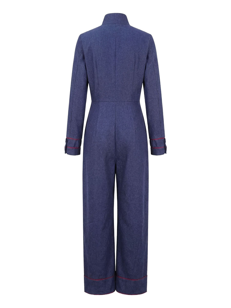 Rosaline | Long Sleeve Wide Leg Denim Jumpsuit Strapless White