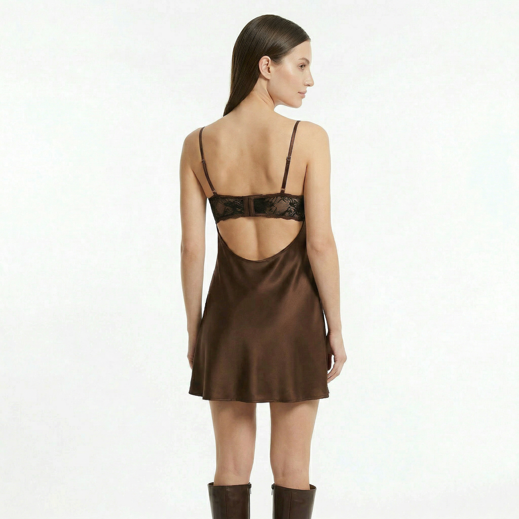 Seraphina | Lace Detail Satin Slip Dress Mini Party Evening
