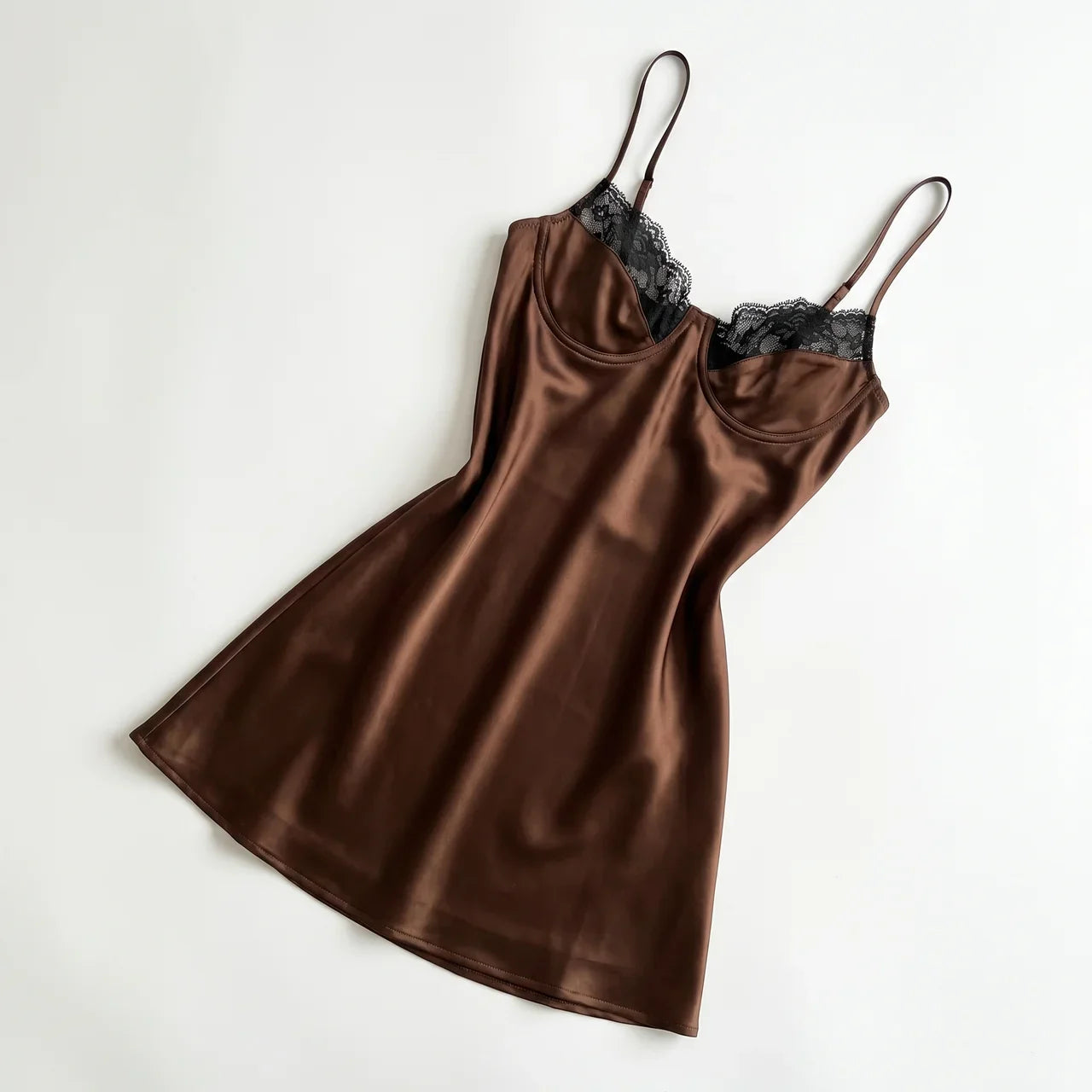 Seraphina | Lace Detail Satin Slip Dress Mini Party Evening