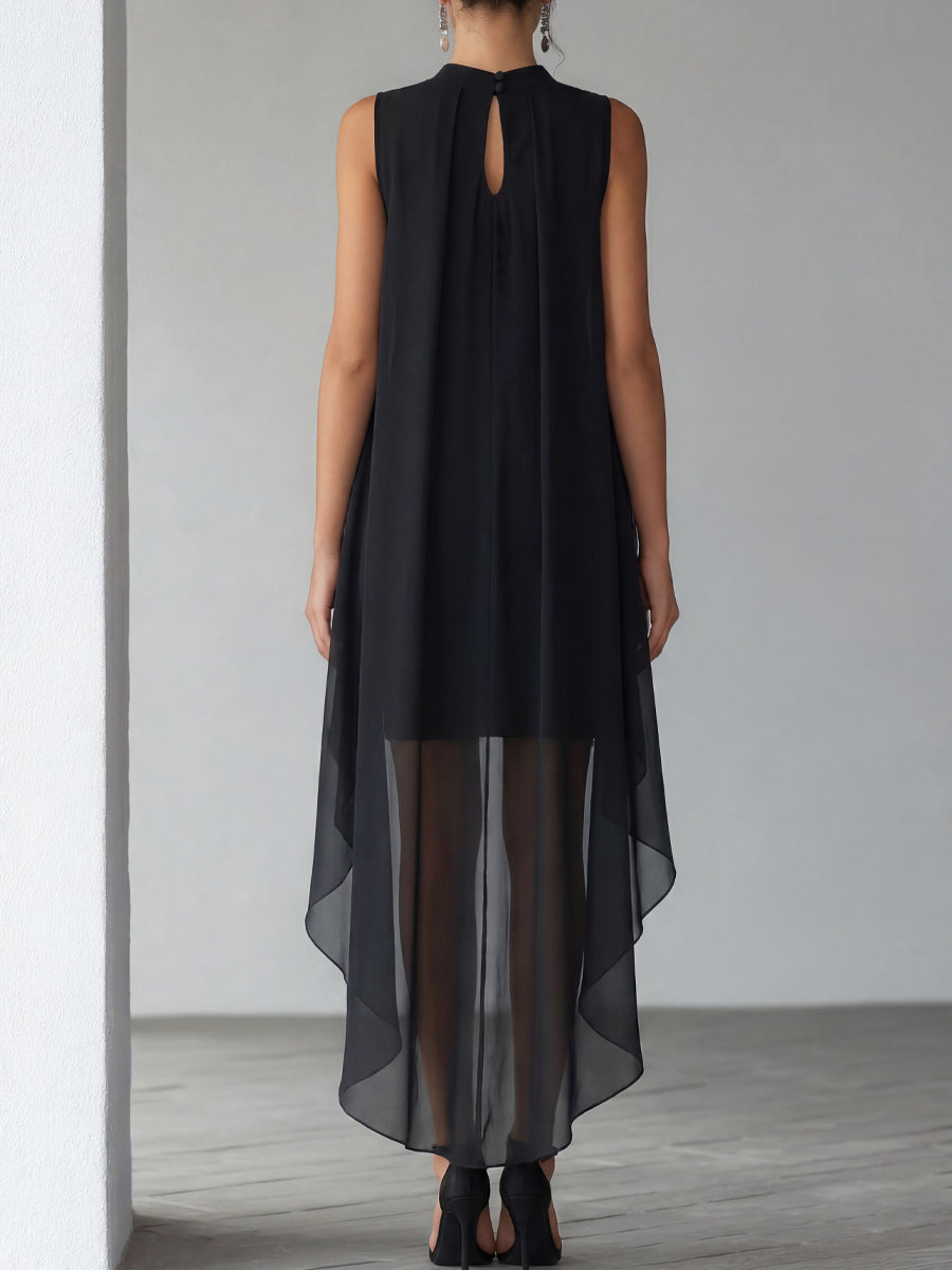 Eulalie | Layered Chiffon Overlay Cocktail Gown Black