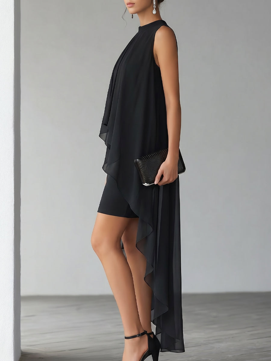 Eulalie | Layered Chiffon Overlay Cocktail Gown Black