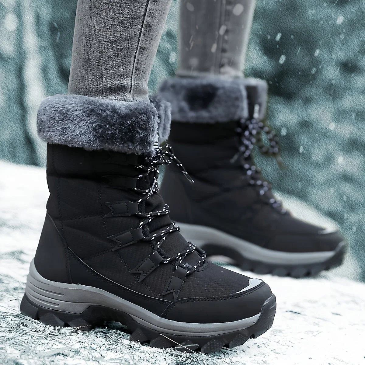 Vivienne | Warm Faux Fur Winter Snow Boots For Women — Black