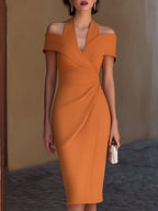 Margaux | Halter Ruched Wrap Midi Wedding Guest Dress