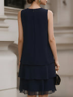 Eulalie | Sleeveless Tiered Pleated Chiffon Shift Cocktail Dress