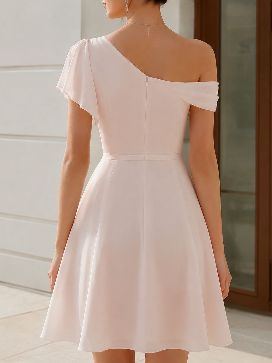 Isadora | Draped One-Shoulder A-Line Mini Cocktail Dress