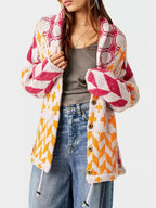 Marguerite | Oversized Cardigan Sweater with Jacquard Diamond Knit