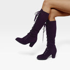 Oriane | Black Brown Lace Up Block Heel Leather Ankle Boots