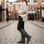 Flavie | Women's Grey Suede Slouch Boots Mid-Calf Casual