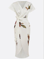 Cordelia | Wrap V-Neck Leaf Print Occasion Dress