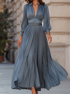 Mathilde | Belted Pleated Midi Garden Party Dress Powder Blue