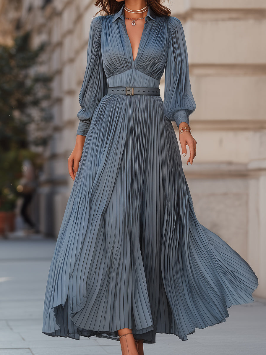 Mathilde | Belted Pleated Midi Garden Party Dress Powder Blue