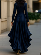 Mirabelle | Pleated Satin Maxi Dress With Ruffle Details