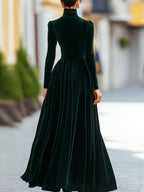 Sabine | Velvet Long Sleeve Pleated Evening Gown Maxi Dress