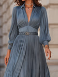 Mathilde | Belted Pleated Midi Garden Party Dress Powder Blue