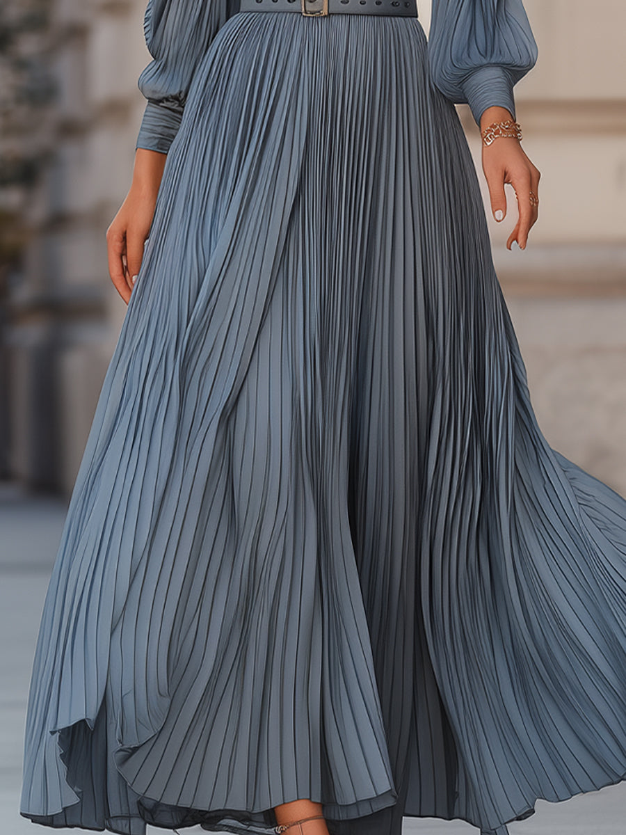 Mathilde | Belted Pleated Midi Garden Party Dress Powder Blue