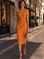 Margaux | Halter Ruched Wrap Midi Wedding Guest Dress
