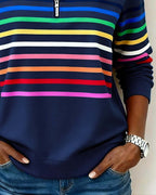 Apolline | Zip Up Sweatshirt No Hood Striped Sporty Casual