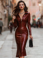 Sylvie | Glossy Croco Evening Bodycon Midi Dress