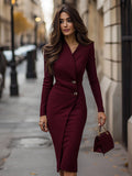 Leonie | Burgundy Wrap Buttoned Midi Dress Coat