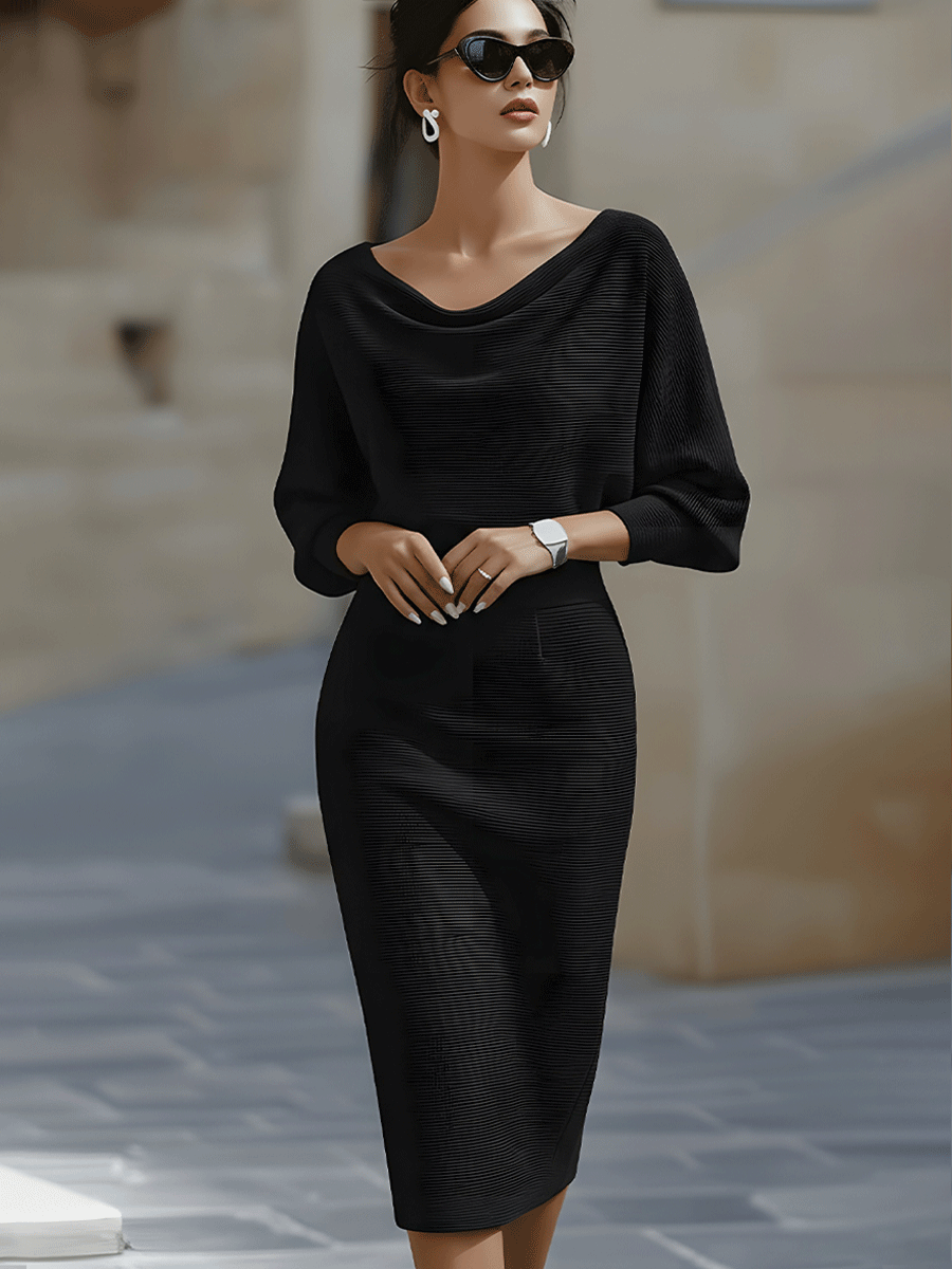 Faustine | Draped Halter Batwing Midi Garden Party Dress