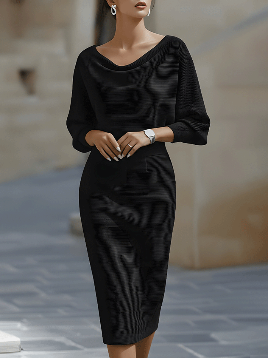 Faustine | Draped Halter Batwing Midi Garden Party Dress