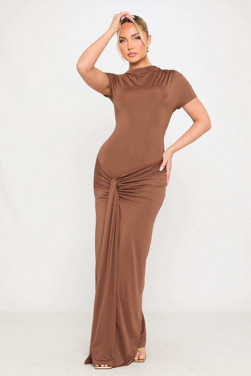 Nadia | Draped Asymmetric Ruched Bodycon Maxi Dress
