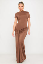 Nadia | Draped Asymmetric Ruched Bodycon Maxi Dress
