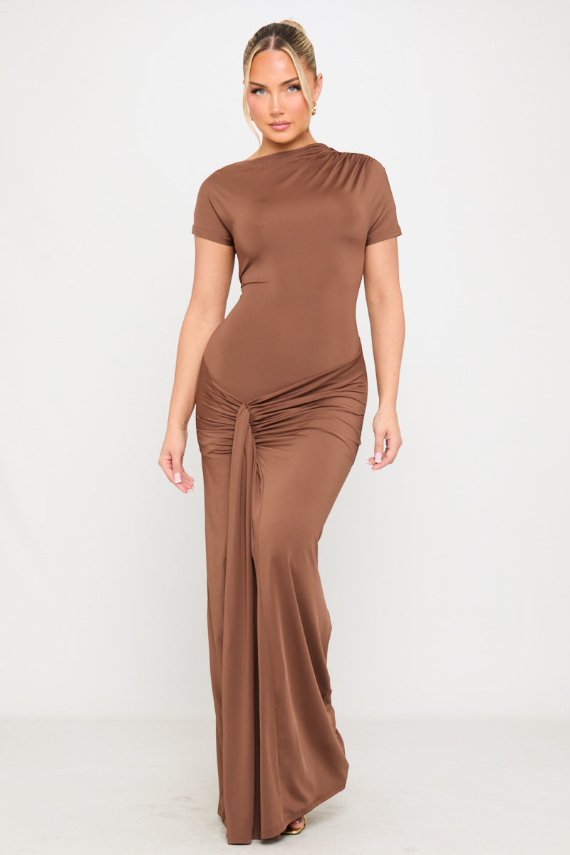 Nadia | Draped Asymmetric Ruched Bodycon Maxi Dress
