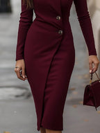 Leonie | Burgundy Wrap Buttoned Midi Dress Coat