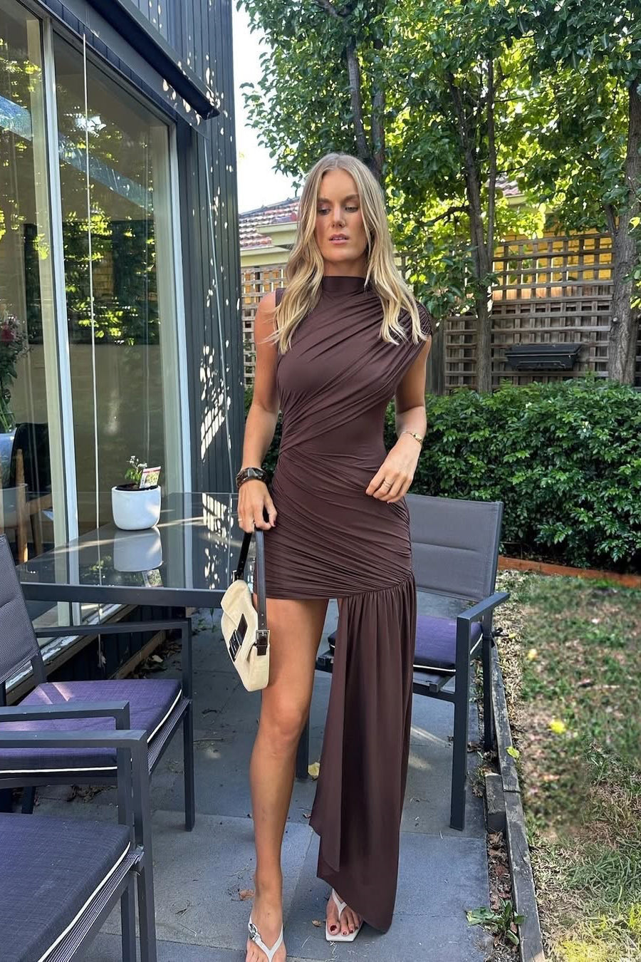 Anouk | Draped High Neck Ruched Bodycon Mini Dress