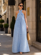 Verena | Halter Neck Striped Maxi Garden Party Dress