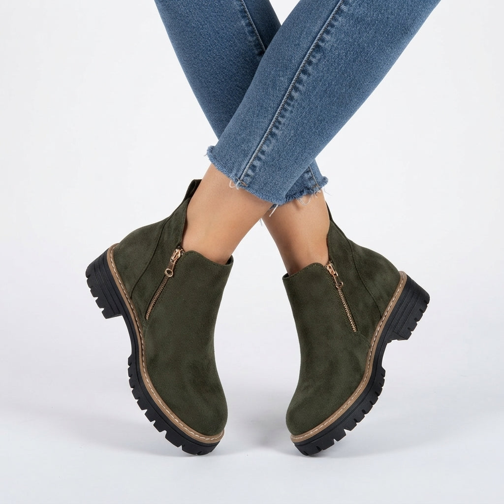 Amandine | Black Brown Heeled Flat Ankle Boots — Green