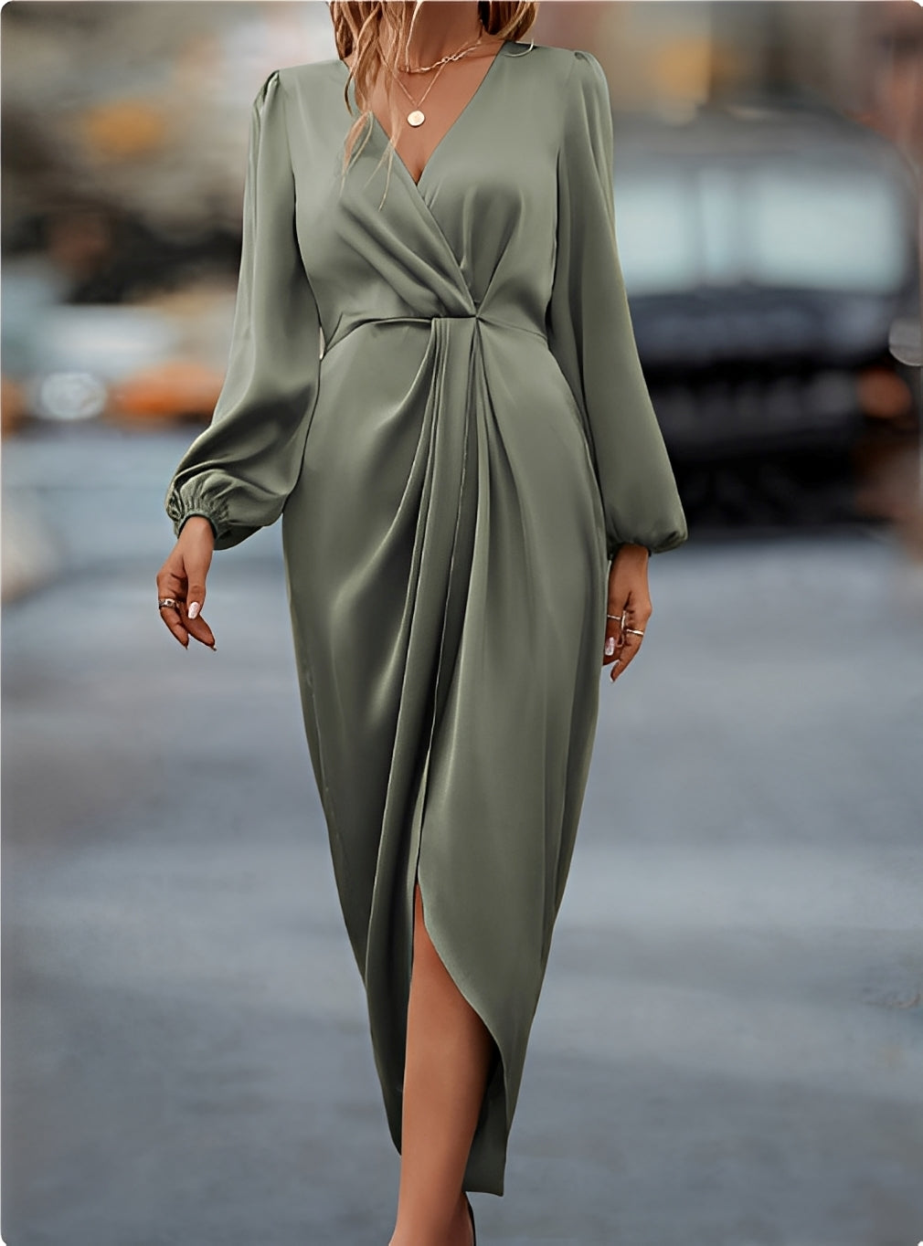 Edith | Elegant Satin House Dress With Long Sleeves