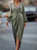 Edith | Elegant Satin House Dress With Long Sleeves