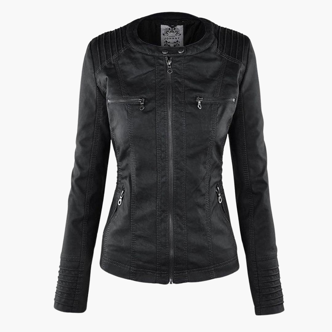 Seraphina | Black Faux Leather Jacket With Faux Fur Trim Detail