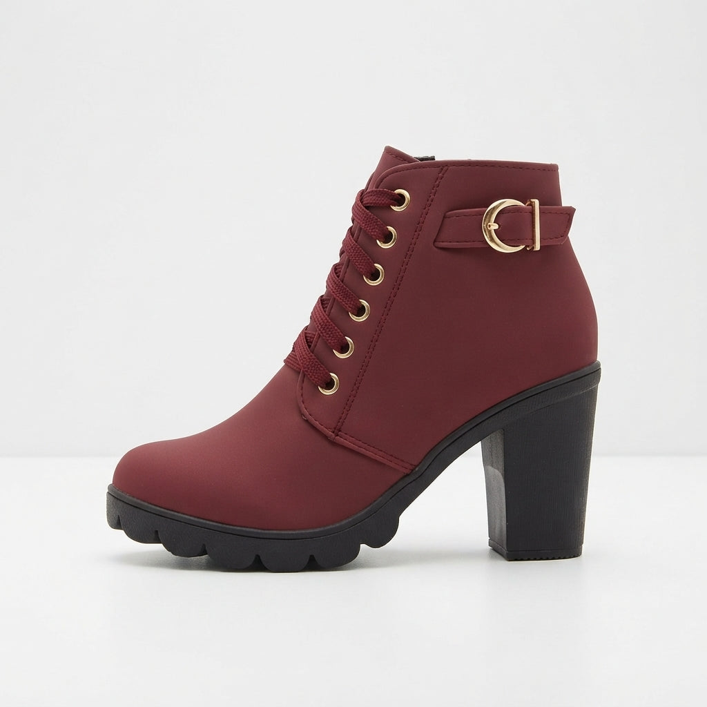 Rosanna | Leather Low Heel Flat Ankle Boots — Red