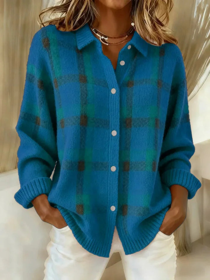 Sabine | Plaid Knit Cardigan Sweater Relaxed Button-Up