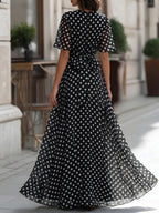 Constance | V-Neck Chiffon Dot Dress for Garden Party Occasions