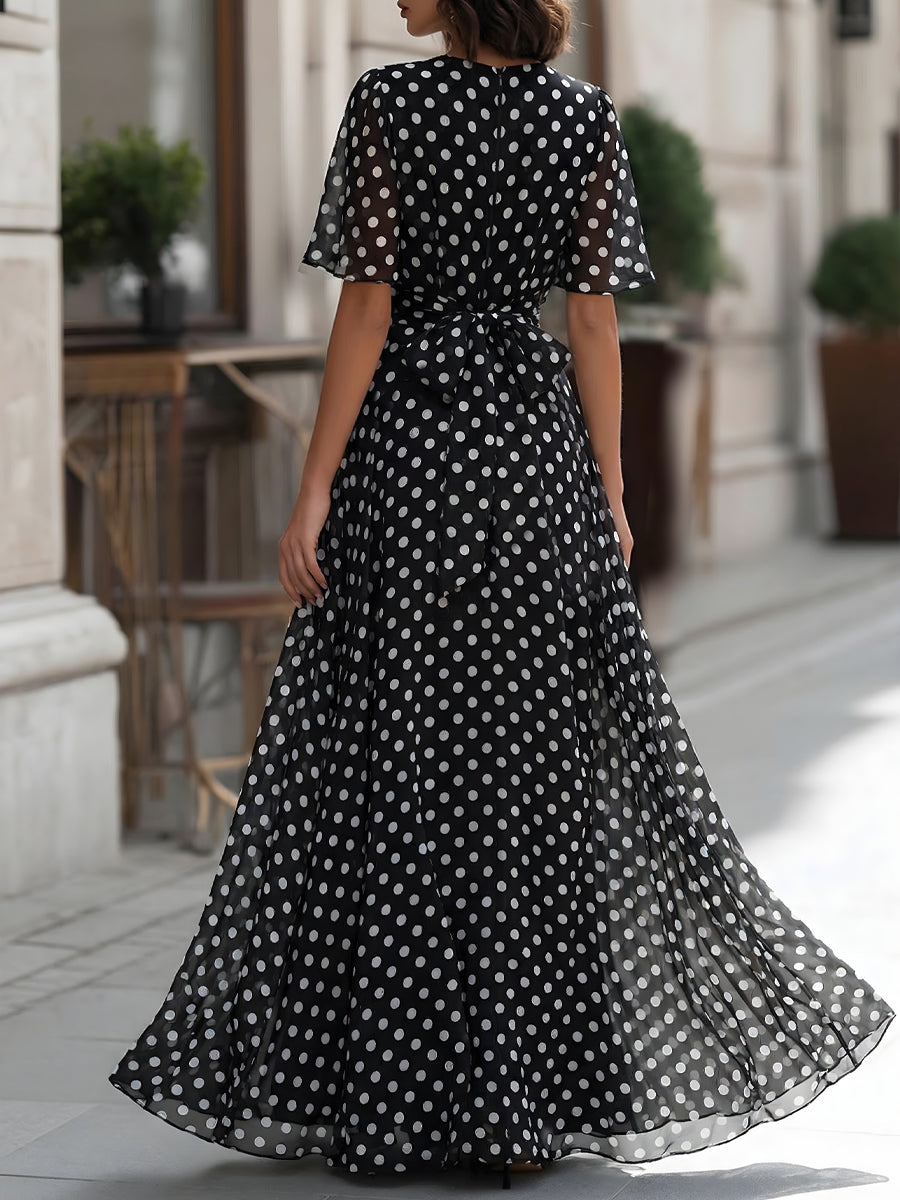 Constance | V-Neck Chiffon Dot Dress for Garden Party Occasions